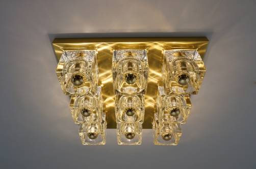 Peill & Putzler ceiling light, brass & glass, 1970`s ca, German